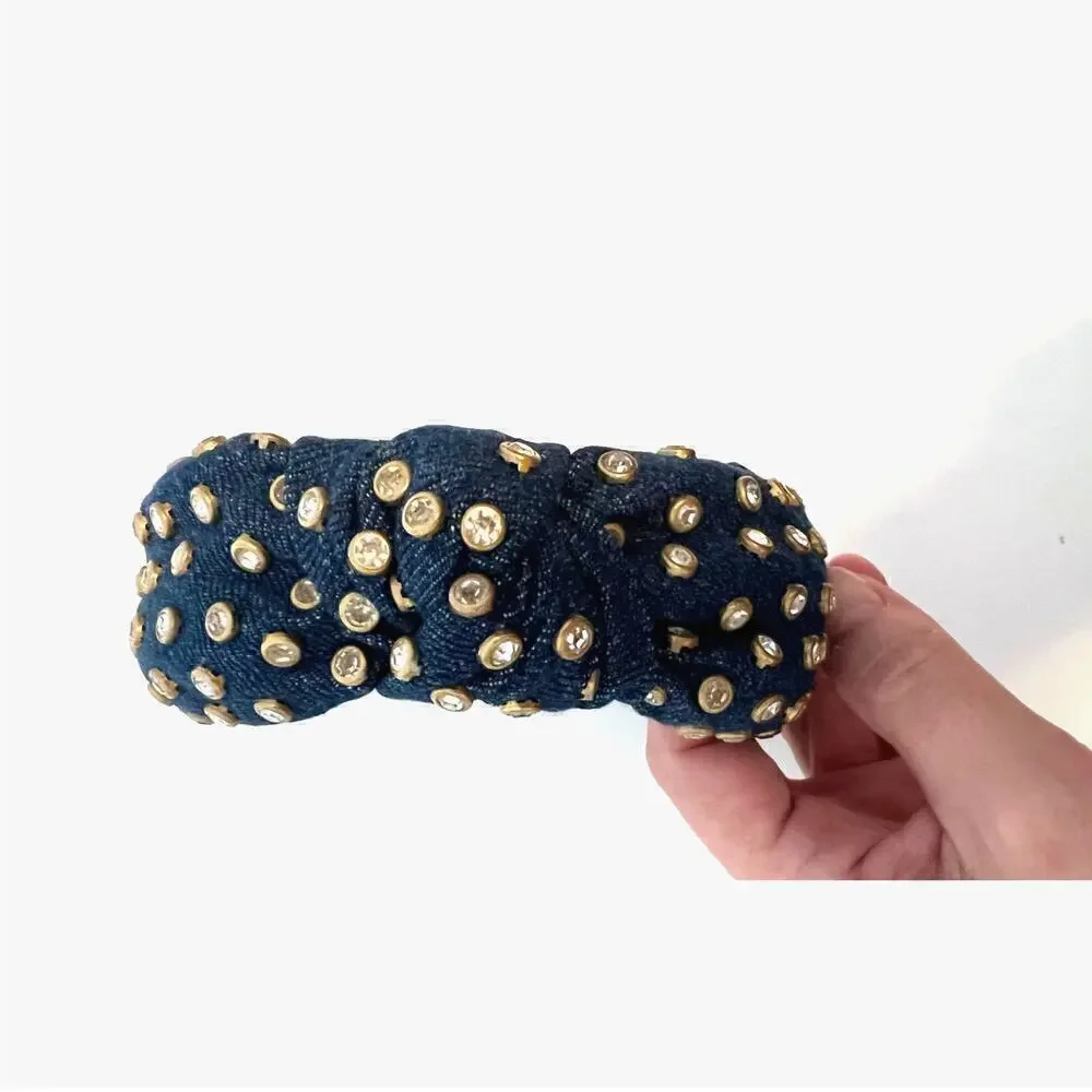 Lele Sadoughi Denim Crystal Knotted Headband NWOT